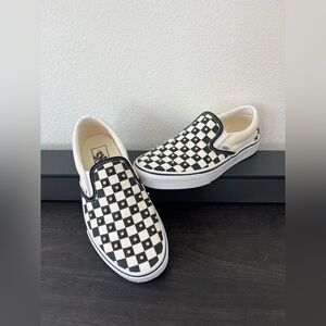 Vans Black and White Checkerboard Slip-Ons with Studs